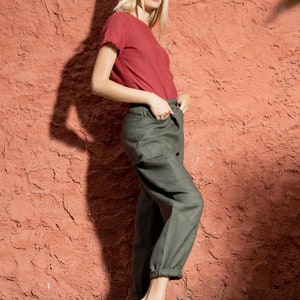Linen Top With Short Sleeves and Frayed Edges ROME / Linen Top / Red Linen Top / White Linen Top image 3