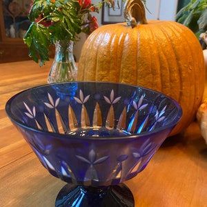 Vintage Czech Bohemian cobalt blue glass bowl