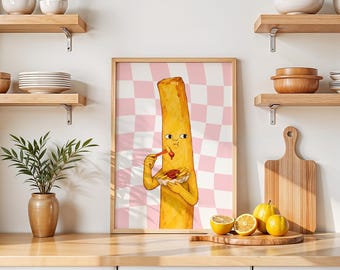 Lustiges Pommes Poster Küche | Fries Wandbild | Frites Food Art Poster | Fast Food Deko | Geschenk für Pommes Fans | A3 A4
