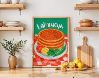 Retro Lahmacun Poster | Vintage Kitchen Art Print | Gallery Wall Art Print | Retro Kitchen Decor | Printable Wall Decor | Original Food Poster