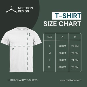 Może przedstawiać: Biały t-shirt z wymiarami dla rozmiar&oacute;w S, M, L i XL. Tabela pokazuje szerokość (A) i długość (B) koszulki w centymetrach. Tabela rozmiar&oacute;w koszulki.