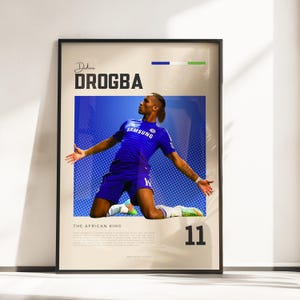 Póster Retro Vibes de Didier Drogba | Leyenda del Chelsea | Tamaños A3 y A4 | Marco negro opcional | Impresión fotográfica de alta calidad