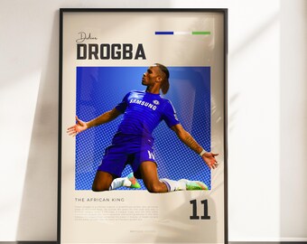 Retro Vibes Poster of Didier Drogba | Chelsea Legend | A3 & A4 Sizes | Black Frame Optional | High-Quality Photo Print