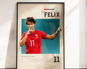 João Félix Portugal affisch | João Felix Fotboll Väggkonst | Portugals landslag konsttryck | Fotbollsfansgåva | A3 A4