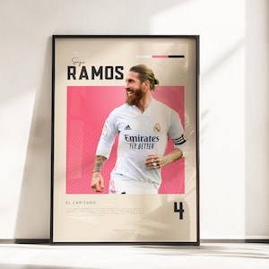 Póster Vibraciones retro de Sergio Ramos | Leyenda madrileña | Tamaños A3 y A4 | Marco negro opcional | Impresión fotográfica de alta calidad