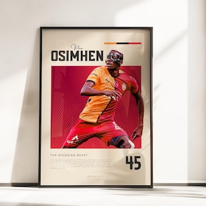 Póster Retro Vibes de Victor Osimhen | Leyenda del Galatasaray | Tamaños A3 y A4 | Marco negro opcional | Impresión fotográfica de alta calidad