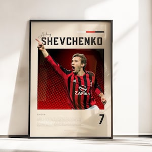 Póster Retro Vibes de Shevchenko | Milán Ucrania Leyenda | Tamaños A3 y A4 | Marco negro opcional | Impresión fotográfica de alta calidad