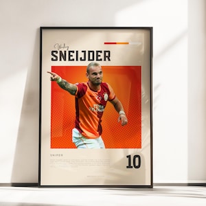 Póster Vibraciones retro de Wesley Sneijder | Leyenda del Galatasaray | Tamaños A3 y A4 | Marco negro opcional | Impresión fotográfica de alta calidad