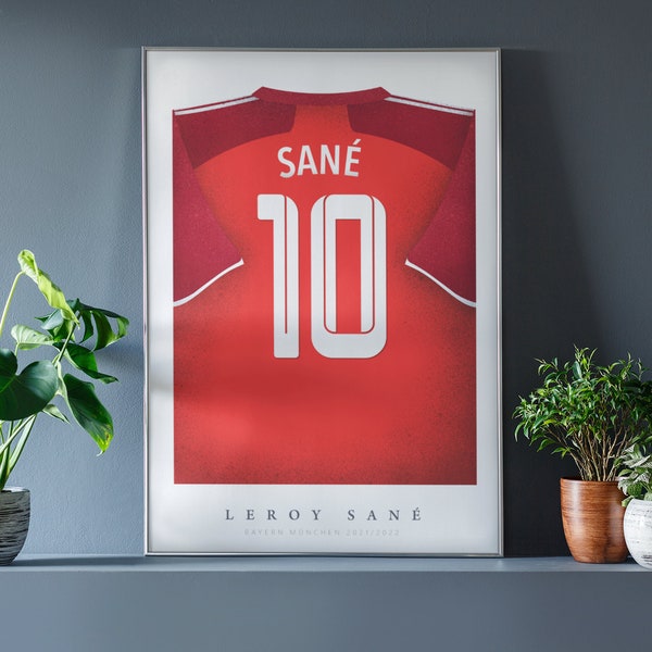 Leroy Sané Shirt Poster • Bayern München 21/22 • Retro• Artwork • Individuell • Fußball • Geschenk • Für Ihn • Für Freund • Für Fussballfan