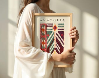 Oriental Carpet Pattern Poster • Anatolia Design in A3 & A4, Boho Wall Decor, Vintage Style, Cultural, Ethnic, Carpet Universe