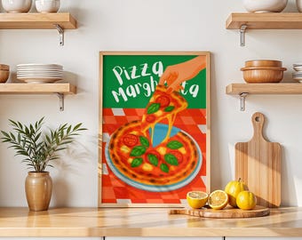 Retro Pizza Margherita Poster | Vintage Kitchen Art Print | Gallery Wall Art Print | Retro Kitchen Decor | Printable Wall Decor | Dolce Vita
