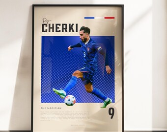 Rayan Cherki Frankrike affisch | Cherki Frankrike Fotboll Väggkonst | Les Bleus fotboll konsttryck | Present till Frankrike-fans | A3 A4