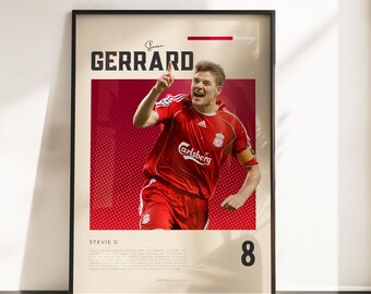 Steven Gerrard Liverpool-affisch | Liverpool fotbollslegend | Kaptenens fantastiska väggkonst | Retro fotbollskonsttryck | Liverpool-fans A3 A4
