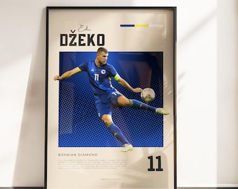 Edin Džeko Bosnien Poster | Dzeko Fußball Legende | Bosnien Nationalmannschaft Wandbild | Diamant Fußball Kunstdruck | Geschenk Bosnia A3 A4