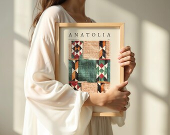 Oriental Carpet Pattern Poster • Anatolia Design in A3 & A4, Boho Wall Decor, Vintage Style, Cultural, Ethnic, Carpet Universe