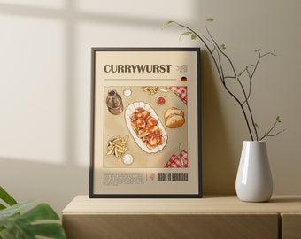 Modernes Currywurst Küchenposter • Currywurst Kunstdruck • Currywurst • Minimalist • Artwork • Wandbilder • Küche • Poster • Dekoration