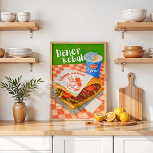 Retro Doner Kebab Poster | Vintage Kitchen Art Print | Gallery Wall Art Print | Retro Kitchen Decor | Printable Wall Decor | Doner with Ayran