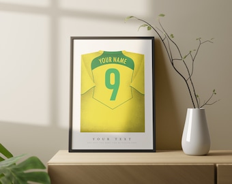 Personalized Brazil Shirt Poster • Gift • Artwork • Individual • Football • Retro • For Him • For Boyfriend • For Football Fan
