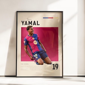 Póster Retro Vibes de Lamine Yamal | Talento Barcelona | Tamaños A3 y A4 | Marco negro opcional | Impresión fotográfica de alta calidad