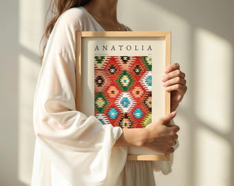 Oriental Carpet Pattern Poster • Anatolia Design in A3 & A4, Boho Wall Decor, Vintage Style, Cultural, Ethnic, Carpet Universe