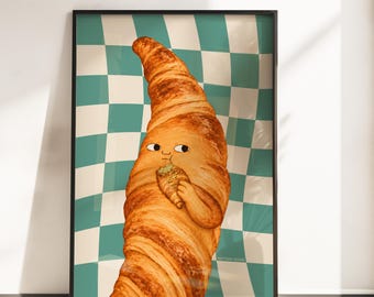 Lustiges Croissant Poster Küche | Französische Küche Deko | Food Art Poster | Café Wandbild | Geschenk für Croissant Fans | A3 A4 | Witzig