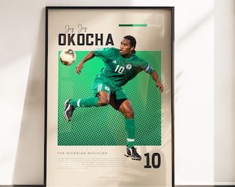 Jay-Jay Okocha Nigeria-affisch | Okocha fotbollslegend | Nigeriansk väggkonst | Retro fotbollskonsttryck | Present till fotbollsfans A3 A4