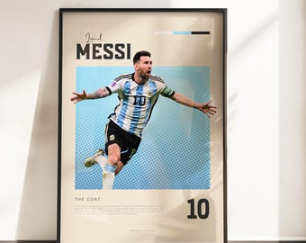 Retro Vibes Poster of Lionel Messi | GOAT | A3 & A4 Sizes | Black Frame Optional | High-Quality Photo Print