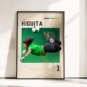 Pôster Retro Vibes de René Higuita | Lenda do goleiro | Tamanhos A3 e A4 | Moldura preta opcional | Impressão fotográfica de alta qualidade
