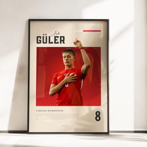 Póster Vibraciones retro de Arda Güler | Talento turco | Tamaños A3 y A4 | Marco negro opcional | Impresión fotográfica de alta calidad