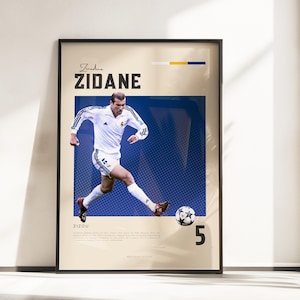Póster Vibraciones retro de Zidane | Leyenda del fútbol | Tamaños A3 y A4 | Marco negro opcional | Impresión fotográfica de alta calidad