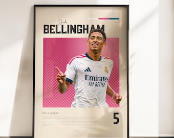 Jude Bellingham Real Madrid-affisch | Bellingham fotbollsväggkonst | Real Madrid-fangåva | Fotbollskonsttryck | A3 A4