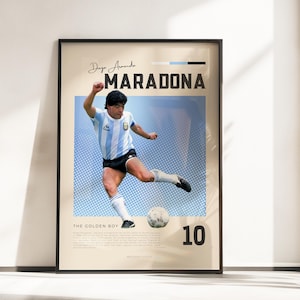 Póster Retro Vibes de Diego Maradona | Leyenda del fútbol argentino | Tamaños A3 y A4 | Marco negro opcional | Impresión fotográfica de alta calidad