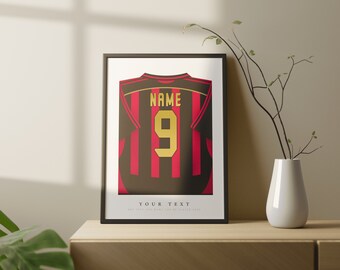 Personalized AC Milan Shirt Poster • Gift • Artwork • Individual • Football • For Him | For Boyfriend | For Football Fan