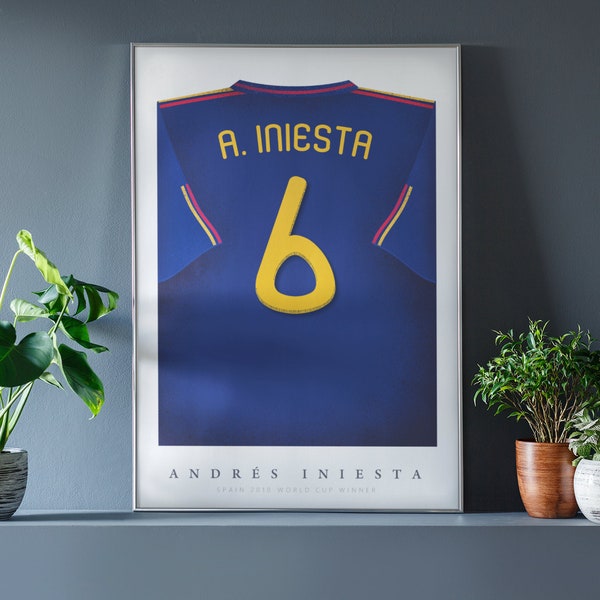 Iniesta Shirt Poster • Spain 2010 • Retro • Artwork • Football • Gift • For Him • For Boyfriend • For Football Fan