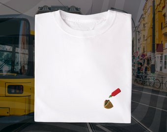 Minimalist Doner Kebab with Sriracha Tshirt - Kreuzberg - Berlin- Embroidered Organic Cotton Tshirt - Funny Gift - Doner Everything