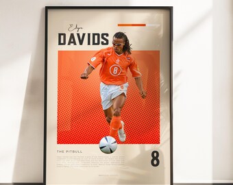 Edgar Davids Holland-affisch | Nederländsk fotbollslegend | Pitbull retro fotbollsväggkonst | Orange konsttryck | Fotbollspresent A3 A4