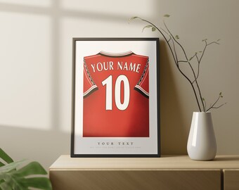 Personalised Manchester United Retro Shirt Poster • Gift • Artwork • Individual • Football • Present • For Him • For Football Fan