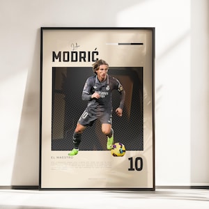 Póster Vibraciones retro de Luka Modric | Leyenda del Real Madrid | Tamaños A3 y A4 | Marco negro opcional | Impresión fotográfica de alta calidad