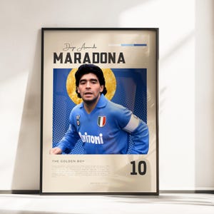 Póster Retro Vibes de Diego Maradona | Leyenda del fútbol del Napoli | Tamaños A3 y A4 | Marco negro opcional | Impresión fotográfica de alta calidad
