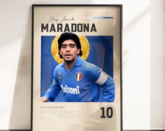 Retro Vibes Poster of Diego Maradona | Napoli Football Legend | A3 & A4 Sizes | Black Frame Optional | High-Quality Photo Print