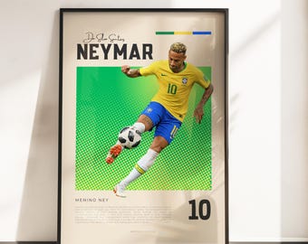 Neymar Brasilien-affisch | Neymar Jr. Fotbollslegend | Väggkonst med Brasiliens landslag | Samba-konsttryck | Present till fotbollsfans A3 A4