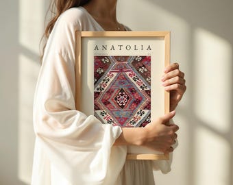 Oriental Carpet Pattern Poster • Anatolia Design in A3 & A4, Boho Wall Decor, Vintage Style, Cultural, Ethnic, Carpet Universe
