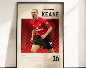 Roy Keane Manchester United-affisch | Man United-fotbollslegend | Kapten Keane-väggkonst | Fotbollskonsttryck | Gåva till United-fans A3 A4