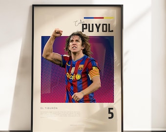 Carles Puyol Barcelona-affisch | Barcelonas fotboll | El Capitán retro fotbollsväggkonst | Barça konsttryck | Present till fotbollsfans A3 A4