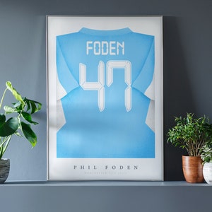 Affiche de maillot Phil Foden • Manchester City 21/22 • Rétro • Illustration • Football • Cadeau • Pour lui • Pour petit ami • Pour fan de football