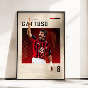 Póster Vibraciones retro de Gennaro Gattuso | Leyenda de Milán | Tamaños A3 y A4 | Marco negro opcional | Impresión fotográfica de alta calidad
