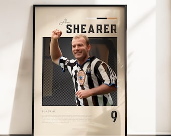 Alan Shearer Newcastle United Poster | Shearer Fußball Legende | Newcastle Retro Fußball Wandbild | Premier League Kunstdruck | A3 A4