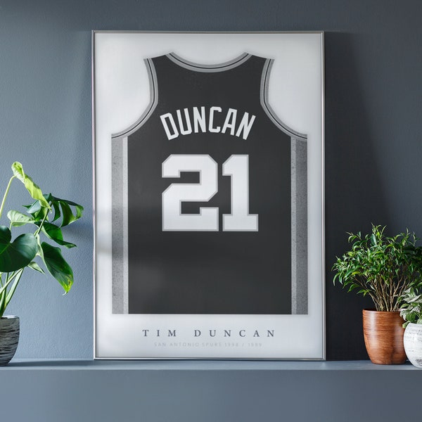 Tim Duncan Jersey Poster • Spurs 98/99 • Retro • Artwork • NBA • Gift • Individual • For Him • For Boyfriend • For Basketball Fan