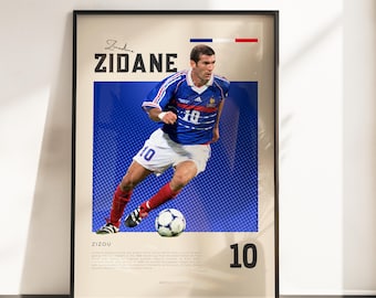 Zinedine Zidane Frankreich Poster | Fußball Legende | Frankreich Weltmeister 1998 Wandbild | Retro Fußball Kunstdruck | Geschenk A3 A4