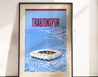 Stadion Poster Trabzonspor | Arena Stadium | A3 & A4 Größen | Schwarzer Rahmen optional | Hochwertiger Fotodruck